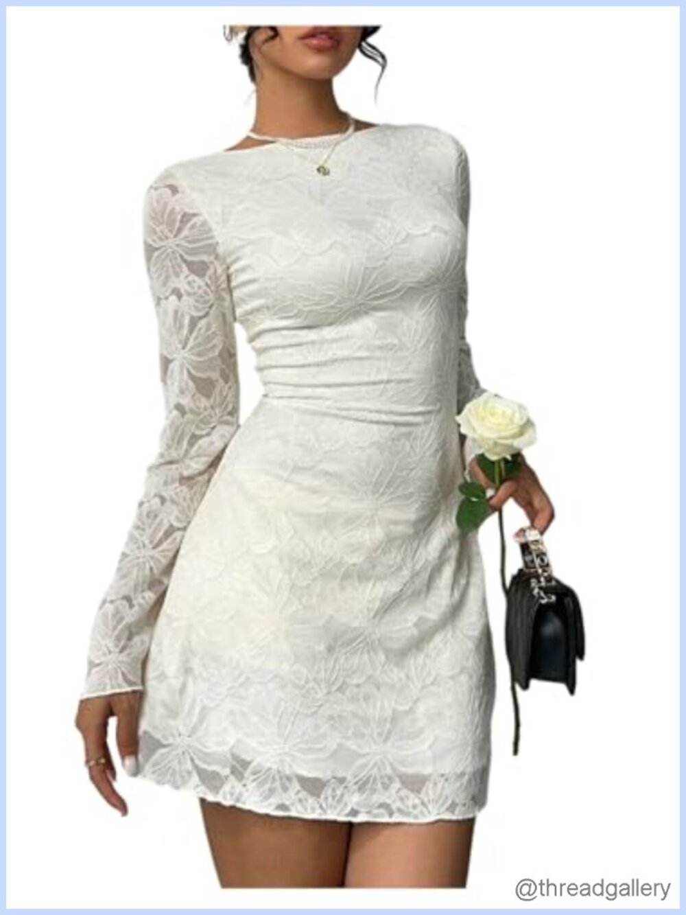 Floral Lace Mini Dress Tie Backless Long Sleeve Cocktail